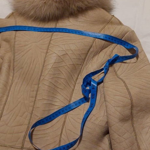 Women's mouton jacket used, beige with fox fur, size M/L
