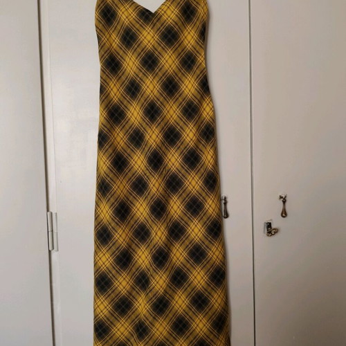 Bershka Plaid Midi Dress XS like new, yellow-black