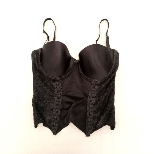 Luna black satin corset size 80C like new with lace and underwire