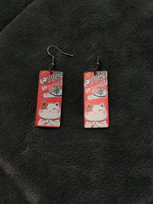 Earrings with cat design new, red