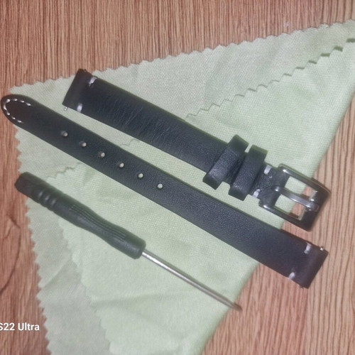 Leather watch strap new, 12mm, black, unisex
