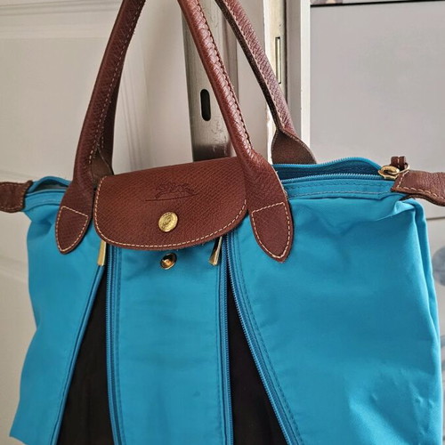 Longchamp handbag used, brown and turquoise