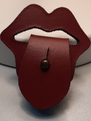 Leather clip for cable organization unused, burgundy