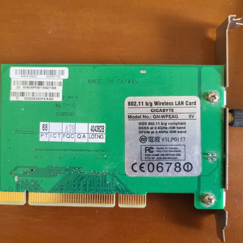 Gigabyte GN-WPEAG PCI WiFi card used, Wireless LAN