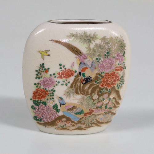 Oval Japanese porcelain vase used with birds and flowers