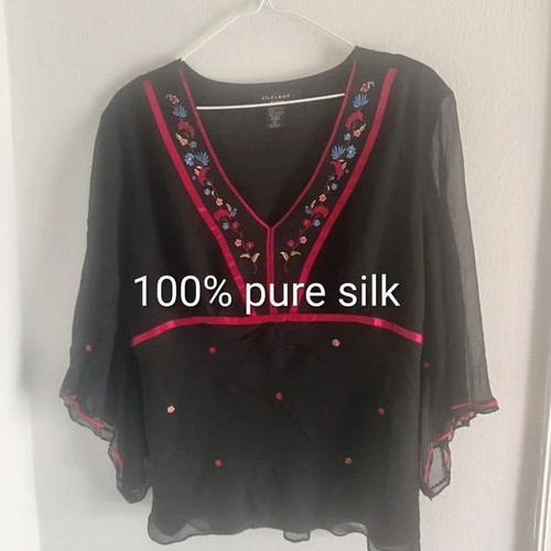 Silkland silk blouse with embroidered flowers, like new, size XL