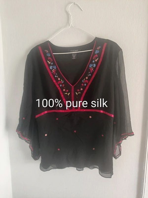 Silkland silk blouse with embroidered flowers, like new, size XL