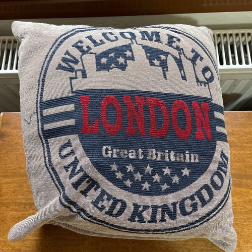 Decorative pillow used with pillowcase Welcome to London