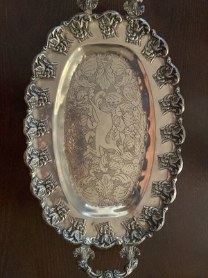 Silver-plated folk art tray handmade