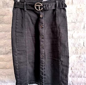 Midi μαύρη jeans ψηλομεση φούστα - S