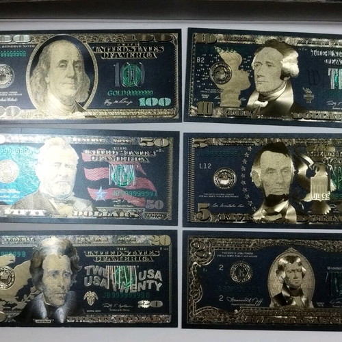 Commemorative dollars new, set of 6 gold-colored bills
