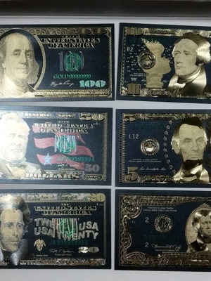 Commemorative dollars new, set of 6 gold-colored bills
