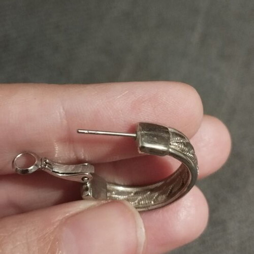 Huggie Hoop Earrings silver with embossed braided design new