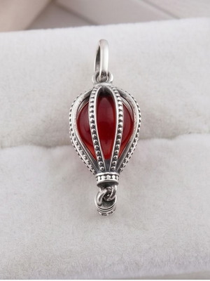 Charm Hot Air Balloon Murano Silver S925 new, red glass