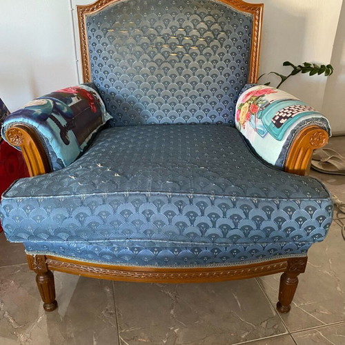 Classic armchair used with wear, needs reupholstery