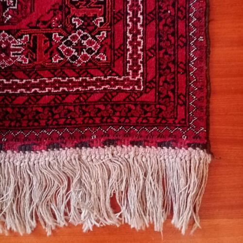 Handmade red wool rug used 1x1.98 m
