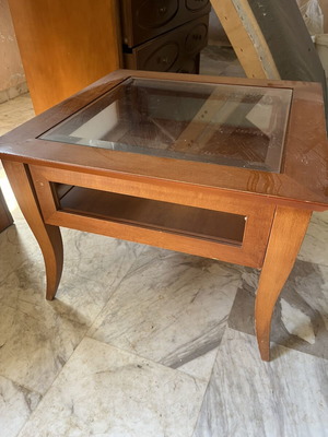 Vintage living room coffee table with showcase, used, solid wood
