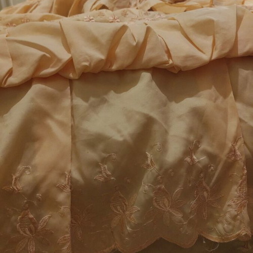 Retro silk quilt with ruffles and matching pillow, salmon color