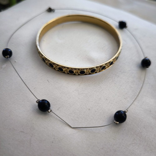 Black bead necklace and bracelet set stainless steel, new
