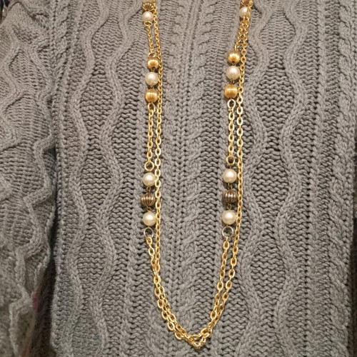 Fashion jewelry necklace new, gold-tone long with details
