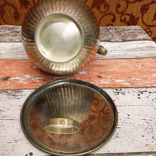 Silver-plated Art Deco jug used, brass with saucer