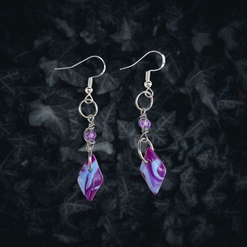 Diamond Earrings Purple-Blue New, Handmade, Hypoallergenic, Recycled