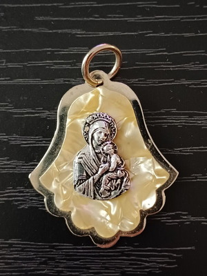 Vintage Orthodox Panagia Vrefokratousa pendant with mother of pearl effect
