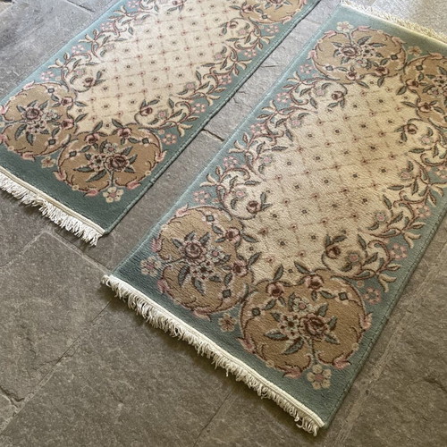 Set of 3 Handmade Vintage Wool Rugs with Romantic Floral Design