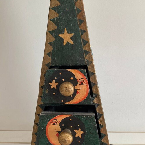 Wooden Pyramid Chest of Drawers used with Hand-Painted Sun Moon Stars