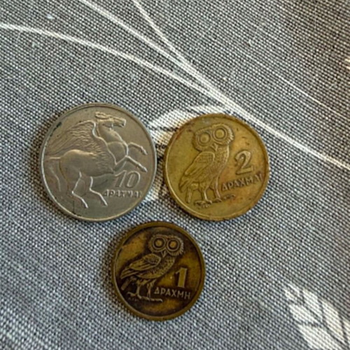 Set of 3 Greek coins 1973 with Pegasus and Owl designs