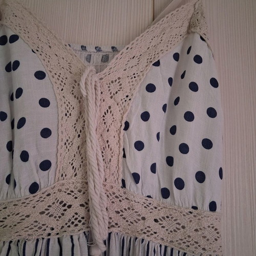 Boho maxi dress like new, patchwork blue and white