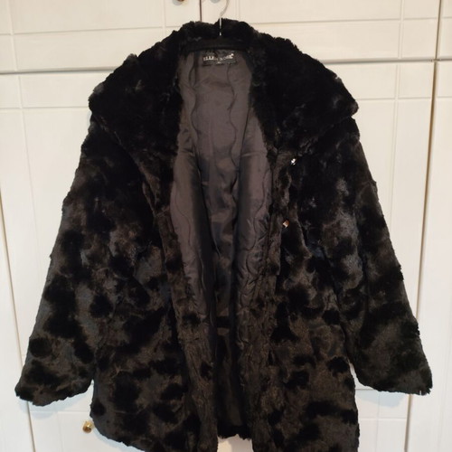 Celestino synthetic fur black XL like new with buttons and hood