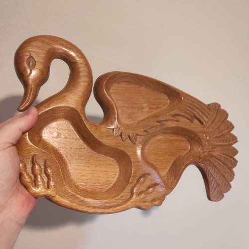 Wooden carved swan plate old Greek 1970 large size like new