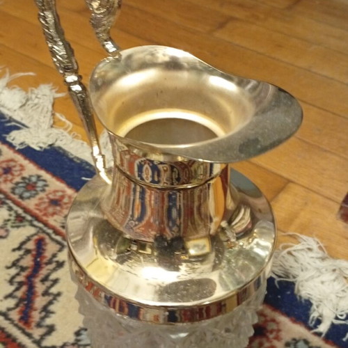 Classic wine jug Claret Jug style with glass body and silver-plated metal