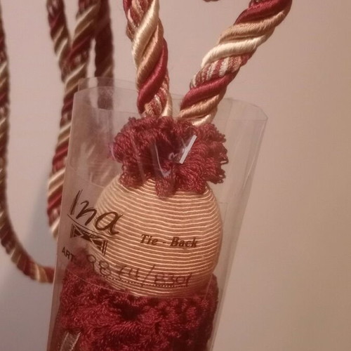 Large curtain tiebacks new in burgundy, gold, and copper colors
