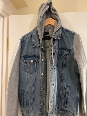 Jean jacket with cotton sleeves used, size S, blue