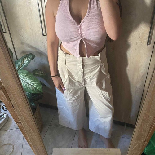 Zara high-waisted 3/4 pants large like new, beige