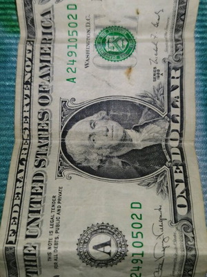 Collectible one dollar bill used, series 1988 A