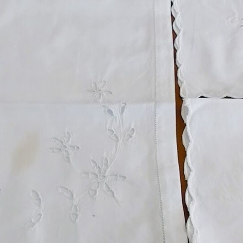 Cutwork doilies used, set of 3, white cotton