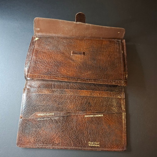 Vintage leather wallet used, brown real calf made in England