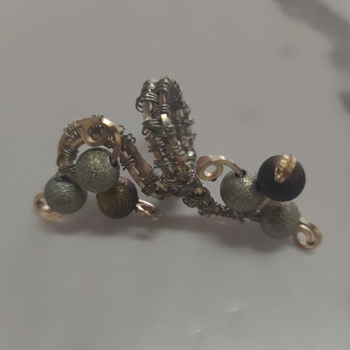 Wire Art Ring New Boho Style with Grey Brown Silver Beads Stainless Steel