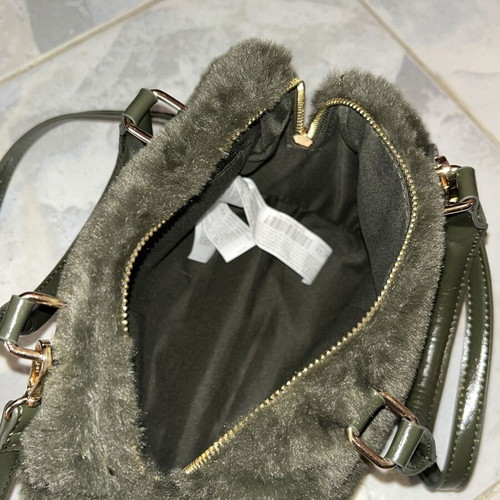 Stradivarius green fur handbag with strap