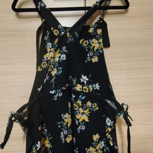 Black Jumpsuit With Yellow Flowers 100% Viscose Like New