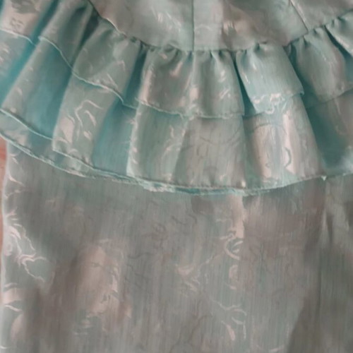 Satin vintage set turquoise embossed skirt and blouse like new