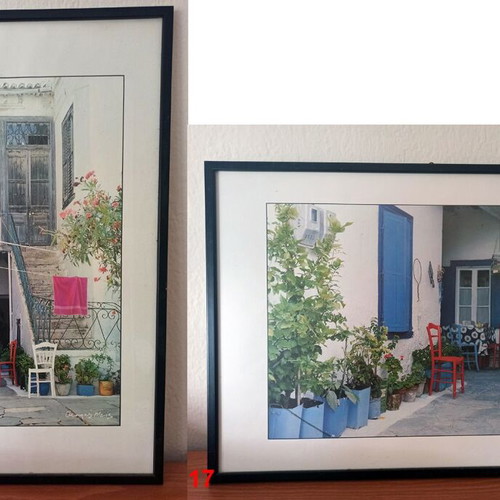 Painting reproductions new, two island landscapes with glass frames