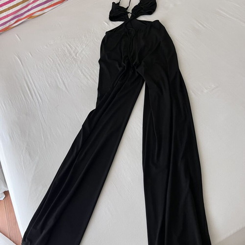 Pull & Bear black elastic cutout jumpsuit with tie cords