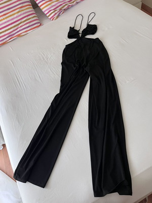 Pull & Bear black elastic cutout jumpsuit with tie cords