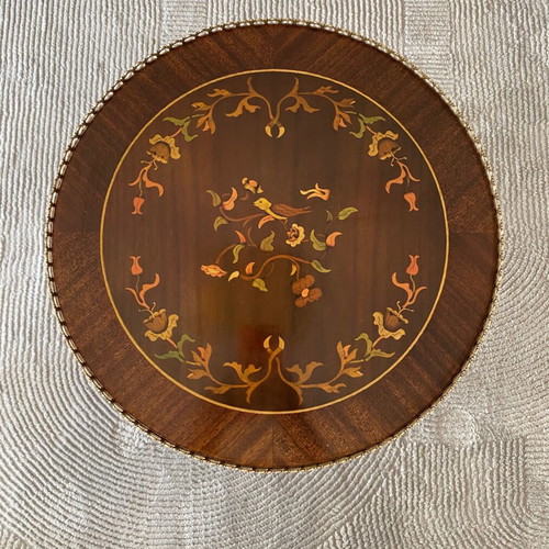 Louis Kenz round coffee tables used, marquetry, set of 2