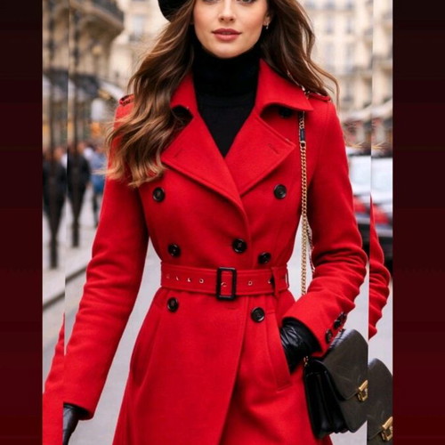BSB red coat like new, size 40, double-breasted with waist belt