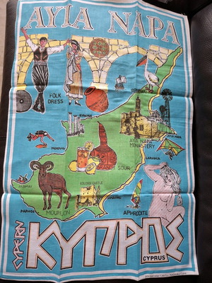 Cyprus souvenir tea towel new, vintage Ayia Napa design